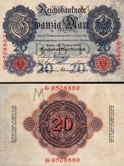 Germany 20 Mark 1910, UNC, P-40b, 7 Digit