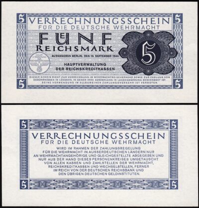 Germany 5 Reichsmark 1944, UNC, P-M39, Completely Watermark