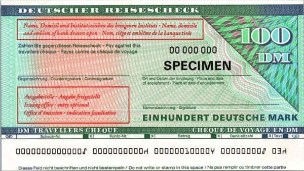 Germany SPECIMEN, Travellers Cheque , 100 Marks, UNC, Complete Watermark