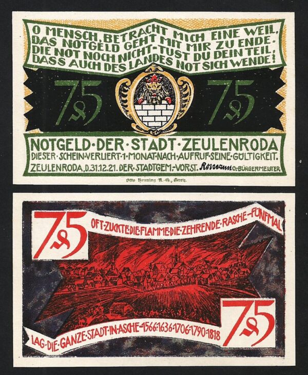 Germany, Zeulenroda 75 Pfennig 1921, UNC, 20 Pcs LOT, Type 1 - Image 4