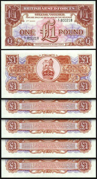Great Britain England UK Armed Force 1 Pound 1956,UNC, 5 Pcs LOT, P-M29,Security