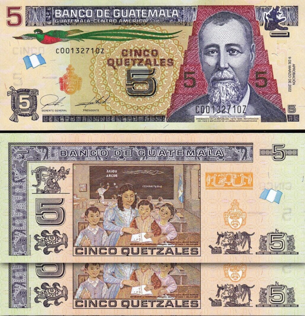 Guatemala 5 Quatzales, 2022, UNC, 2 PCS PAIR, Consecutive, P-122 NEW