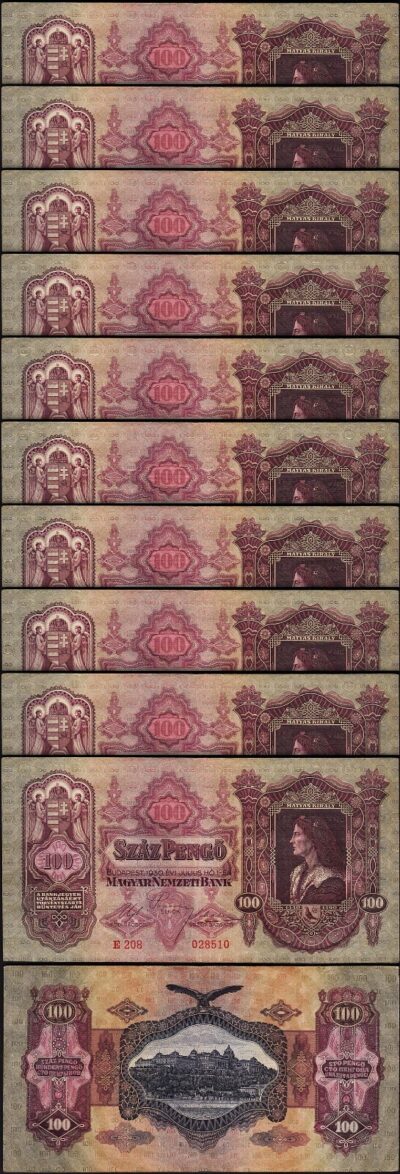 Hungary 100 Pengo 1930, aXF, 10 Pcs LOT, P-98