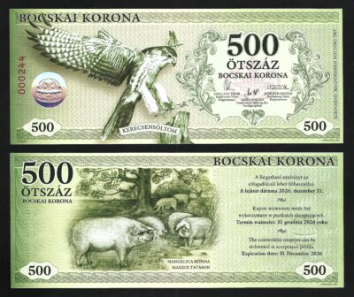 Hungary Local Currency, 500 Bocskai Koruna 2021 UNC, Bird - Pigs