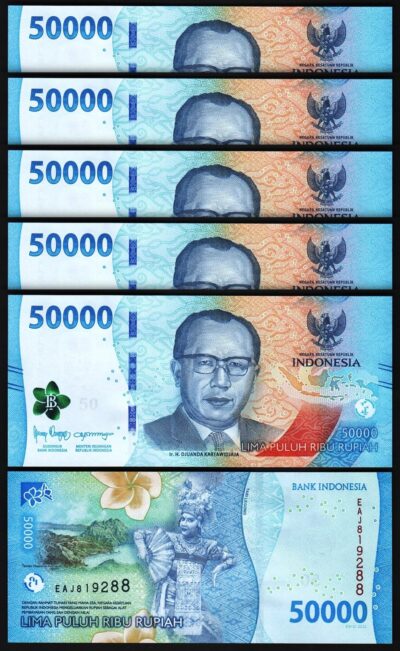 Indonesia 50000 Rupiah 2022, UNC, 5 Pcs LOT, P-167