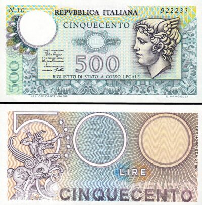 Italy 500 Lire 1979, aUNC, P-94, Watermark : Star In Wreath