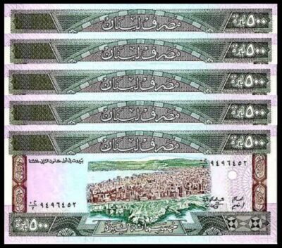 Lebanon 500 Livres 1988 , UNC-, 5 Pcs LOT , P-68