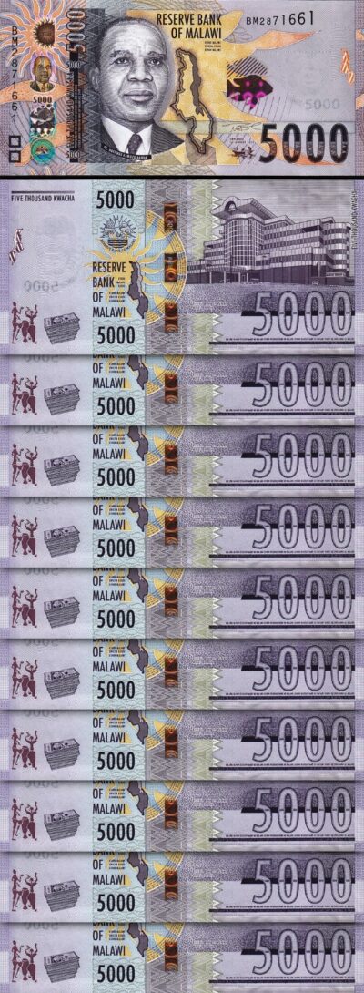 Malawi 5000 Kwacha, 2024 2025, UNC, 10 Pcs LOT, P-71