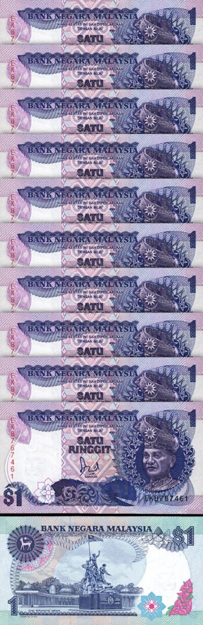 Malaysia 1 Ringgit 1986, UNC, 10 Pcs LOT, Consecutive, P-27A