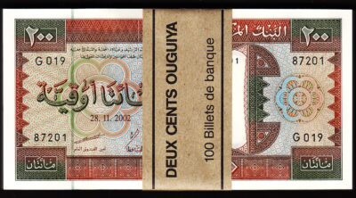 Mauritania 200 Ouguiya 2002, UNC, BUNDLE, Pack of 100 PCS, Consecutive, P-5
