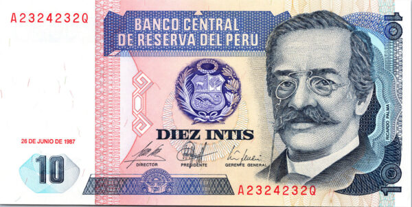 Peru 10 Intis 1987, RADAR 7 Digit, 232 4 232 UNC, P-129