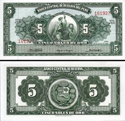 Peru 5 Soles 1960, AU / UNC, P-76