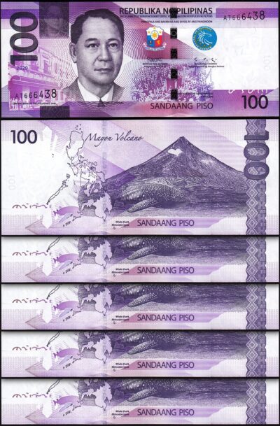 Philippines 100 Piso 2020, UNC, 5 Pcs LOT, Consecutive, P-232