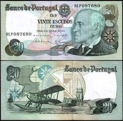 Portugal 20 Escudos 4-Oct- 1978, AU, P-176b