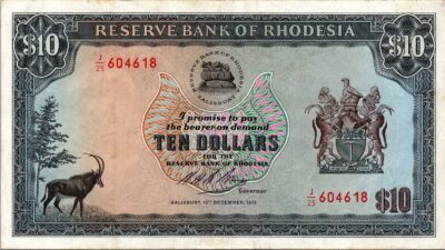 Rhodesia 10 Dollar 15 December 1973, aXF, P-33f