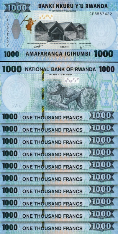 Rwanda 1000 Francs 2019, UNC, 10 Pcs LOT, Consecutive, P-43