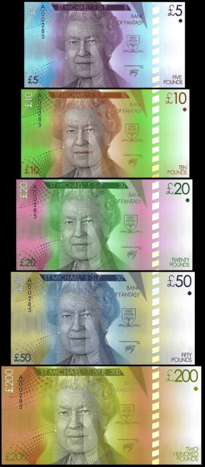 Saint Michael's Isle 5 Pcs Set, 5 10 20 50 200 Pounds 2025, UNC, QEII, Matching