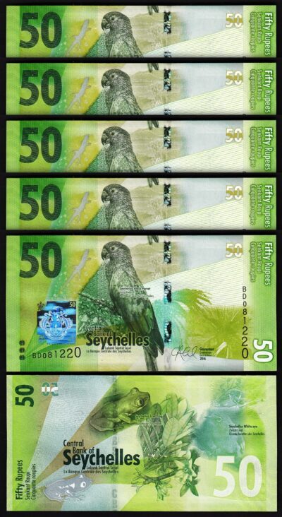 Seychelles 50 Rupees 2016, UNC, 5 Pcs LOT, Consecutive, P-49