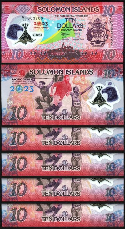 Solomon Islands 10 Dollars 2023, UNC, 5 Pcs LOT, Commemorative, P-39