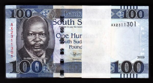 South Sudan 100 Pounds 2019, UNC, BUNDLE, Pack of 100 Pcs, Consecutive, P-15d