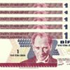 TURKEY 1 LIRA 2005 ALL UNC CONSECUTIVE 5 PCS LOT P-216