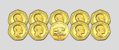 Tanzania 50 Shillings 2015, UNC, 10 Pcs LOT, COIN RHINO, Km 33