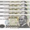 Turkey 10 Lira 1982, UNC, 5 Pcs LOT, Consecutive, P-193