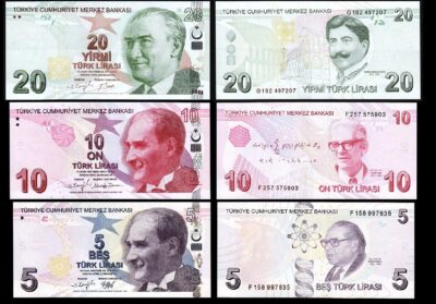 Turkey 3 Pcs UNC Set, 5 10 20 Lira 2022, Pick 222 to 224
