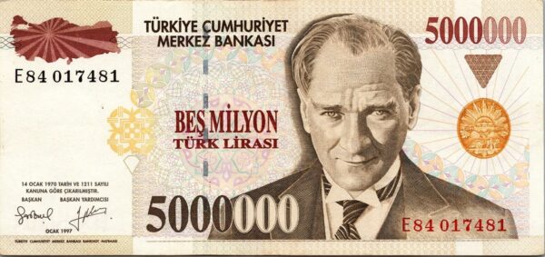 Turkey 5000000, 5 Million Lira 1970 - 1997, aXF, P-210, Prefix E 84