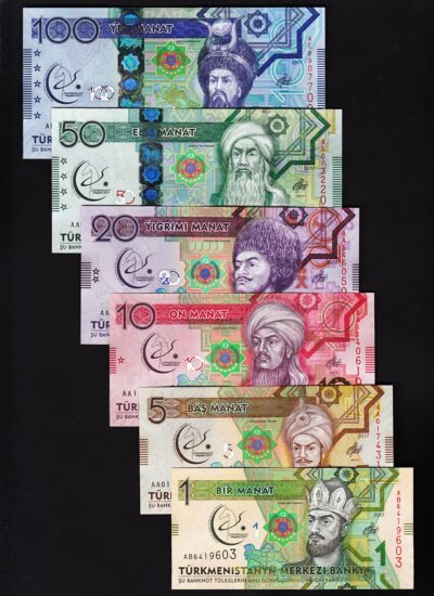 Turkmenistan 6 Pcs  SET  1 5 10 20 50 100 Manat 2017 UNC, P-36 37 38 39 40 41