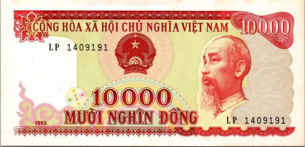 Vietnam 10000 Dong 1993, AU / UNC, With Small Pale, P-115