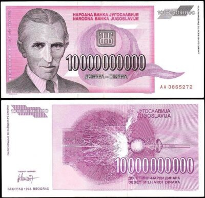 Yugoslavia 10 Bililon 10,000,000,000 Dinars 1993, aXF, P-127