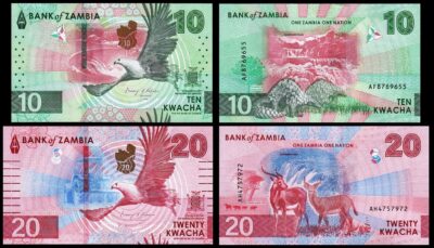 Zambia 2 Pcs SET, 10 20 Kwacha 2024 2025, UNC, P-62 P-63, New Design