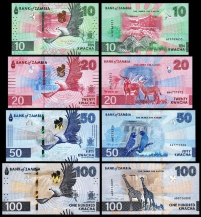 Zambia 4 Pcs SET, 10 20 50 100 Kwacha 2024 2025, UNC, P-62 63 64 65, New Design