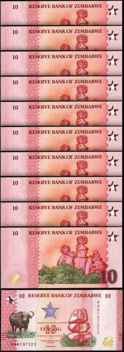 Zimbabwe 10 Zig 2026, UNC, 10 Pcs LOT, P-115 , New Design