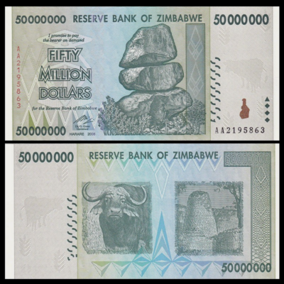 Zimbabwe 50000000 - 50,000,000 - 50 Million Dollars 2008, XF, P-79