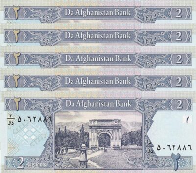 Afghanistan 2 Afghanis 2002, AU, 5 Pcs LOT, P-65