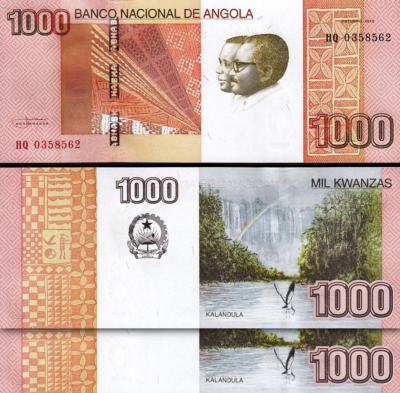 Angola 1000 Kwanzas 2012, UNC, 2 Pcs PAIR, Consecutive, P-156a, Prefix HQ