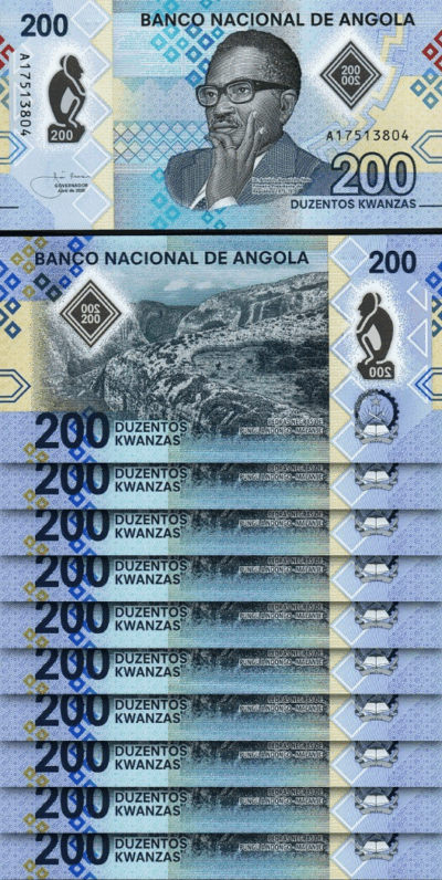 Angola 200 Kwanzas 2020, UNC, 10 Pcs LOT, Consecutive, Polymer, P-160