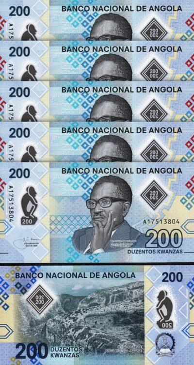Angola 200 Kwanzas 2020, UNC, 5 Pcs LOT, Consecutive, Polymer, P-160