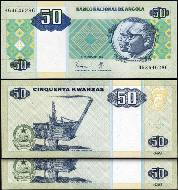 Angola 50 Kwanzas 1999, UNC, 2 Pcs PAIR, Consecutive, P-146a