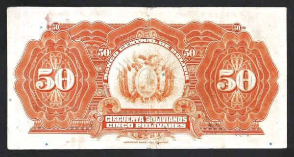 Bolivia 50 Bolivianos 1928, aXF, P-124 - Image 3