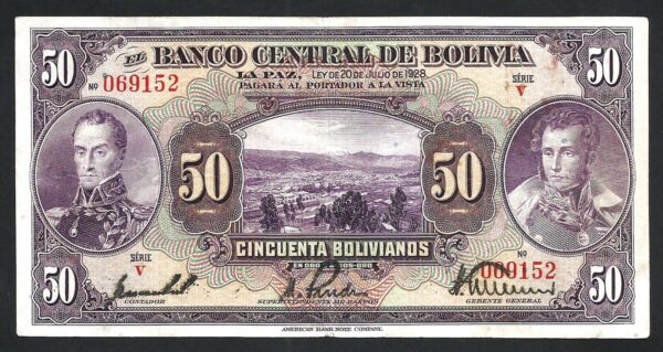 Bolivia 50 Bolivianos 1928, aXF, P-124