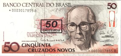 Brazil 50 Cruzeiros on 50 Cruzados Novos 1990, STAR REPLACEMENT * UNC, P-223