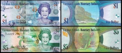 Cayman Islands 2 Pcs UNC Set,  1 5 Dollar 2018, UNC, QEII, P-38f P-39c