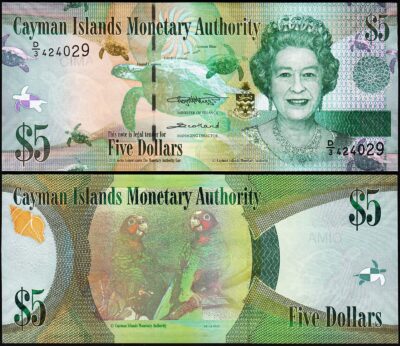 Cayman Islands 5 Dollars 2018, UNC, QEII, P-39c, Prefix D/3