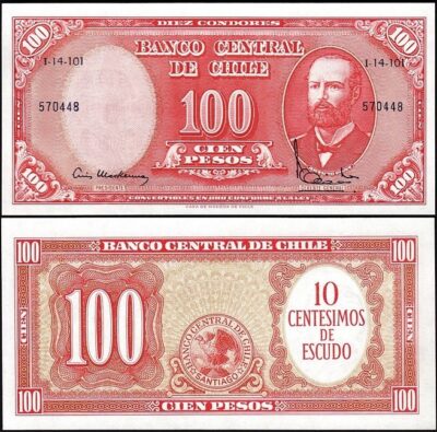 Chile 10 Centimos on 100 Pesos 1960 - 1961, UNC, P-127