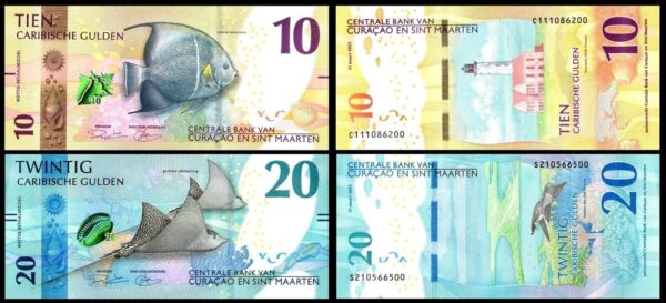 Curacao Sint Maarten 2 Pcs Set Caribbean Guilder 10 20 Gulden 2025, UNC, P-1 P-2