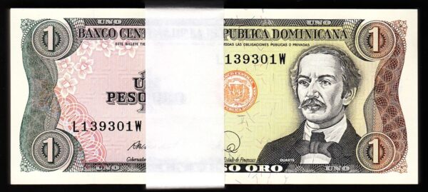 Dominican Rep. 1 Peso Oro 1988, UNC, BUNDLE, Pack of 100 PCS, P-126c