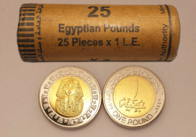 EGYPT, 25 x Coins with ROLL 1 Pound 2022, TUTANKHAMUN , UNC BIMETAL